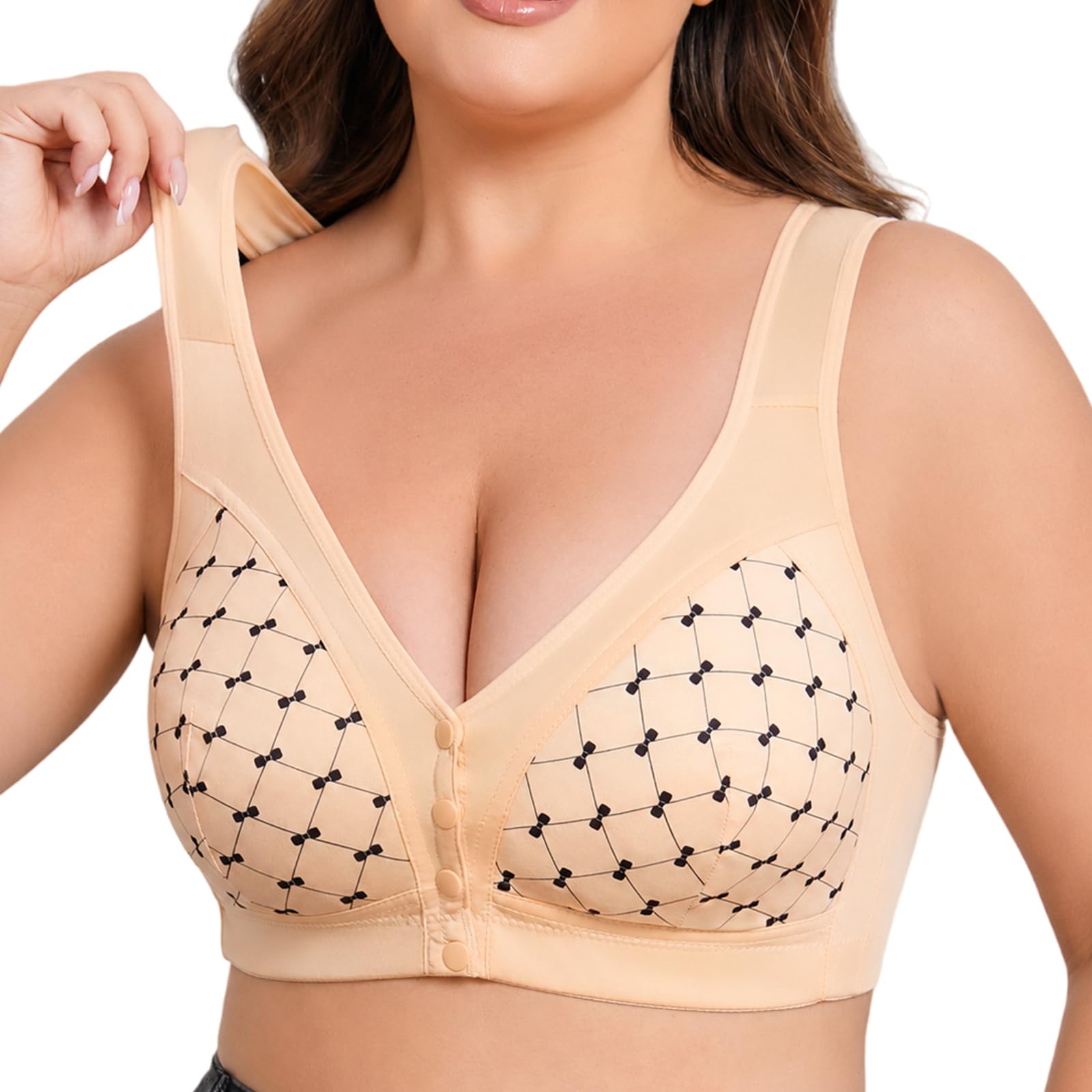 Reggiseno Donna Senza Ferretto Chiusura Frontale Set da 4, Reggiseni Taglie Forti in Cotone, Reggiseno Comodo per Seno Grande E Cadente