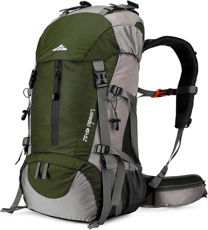 Loowoko 50L Hiking Backpack with Rain Cover for Both Men & Women | Lightweight at Just 2.8 lbs, External Extension with Compression Straps for Backpacking, Hiking, Camping, Trekking