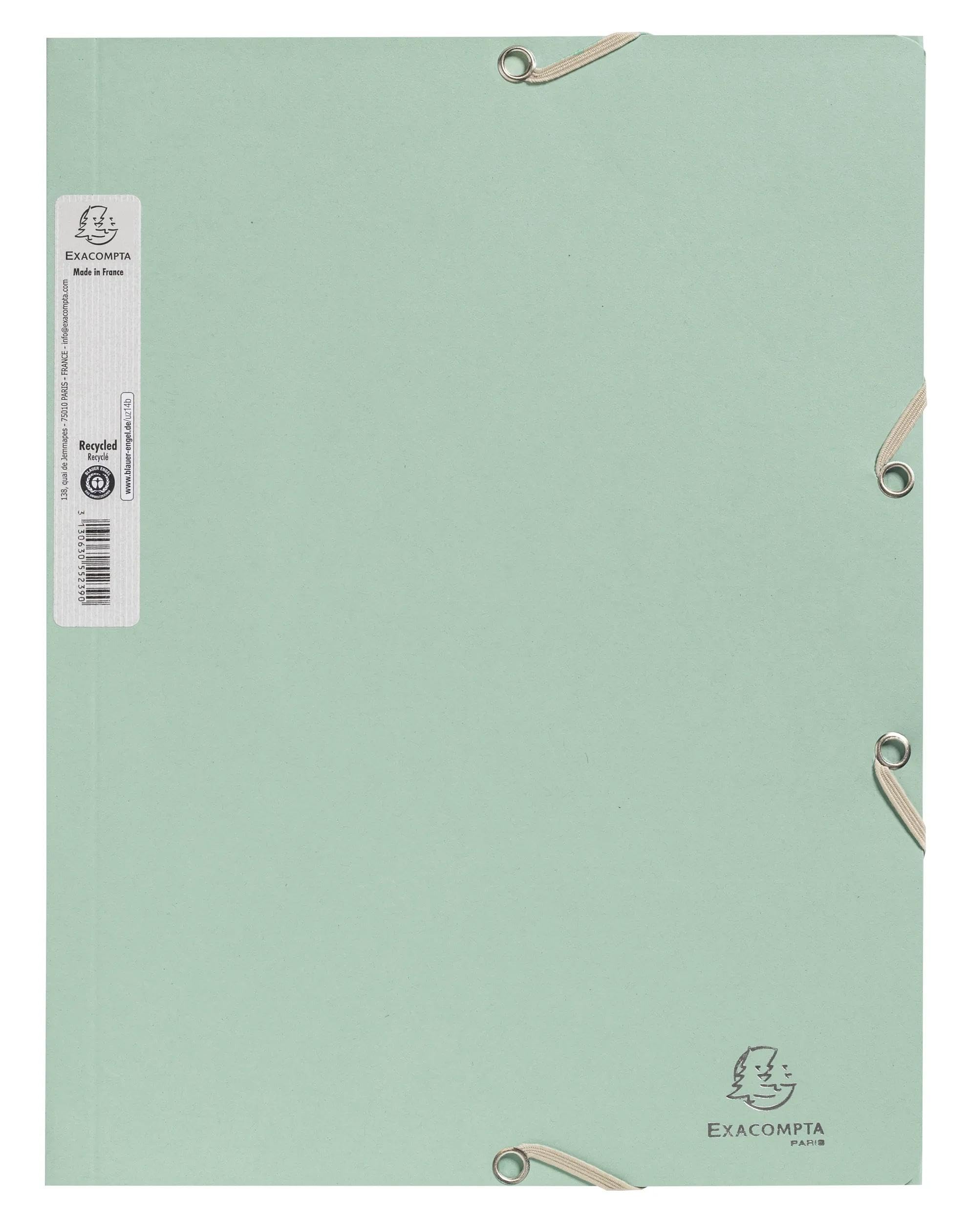 Exacompta - Ref 55233E - Box of 25 Autentik Elastic folders - 3 Flap Pockets - Made of Recycled Card 400 g/m2 - Size 24 x 32 cm for A4 documents - sage Green