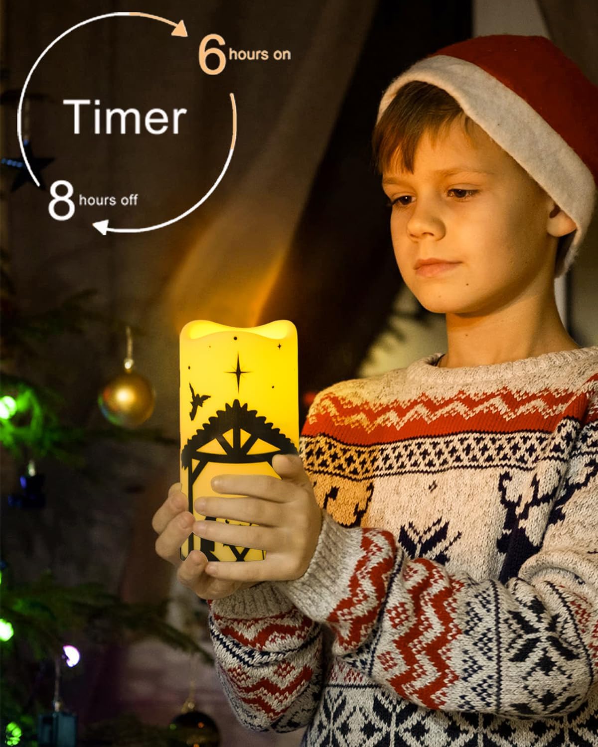 5 Pcs Christmas Nativity Scene Candles with Timer,Nativity Set Battery Operated Led Pillar Religion Flameless Candles for Xmas Holiday Home Decor