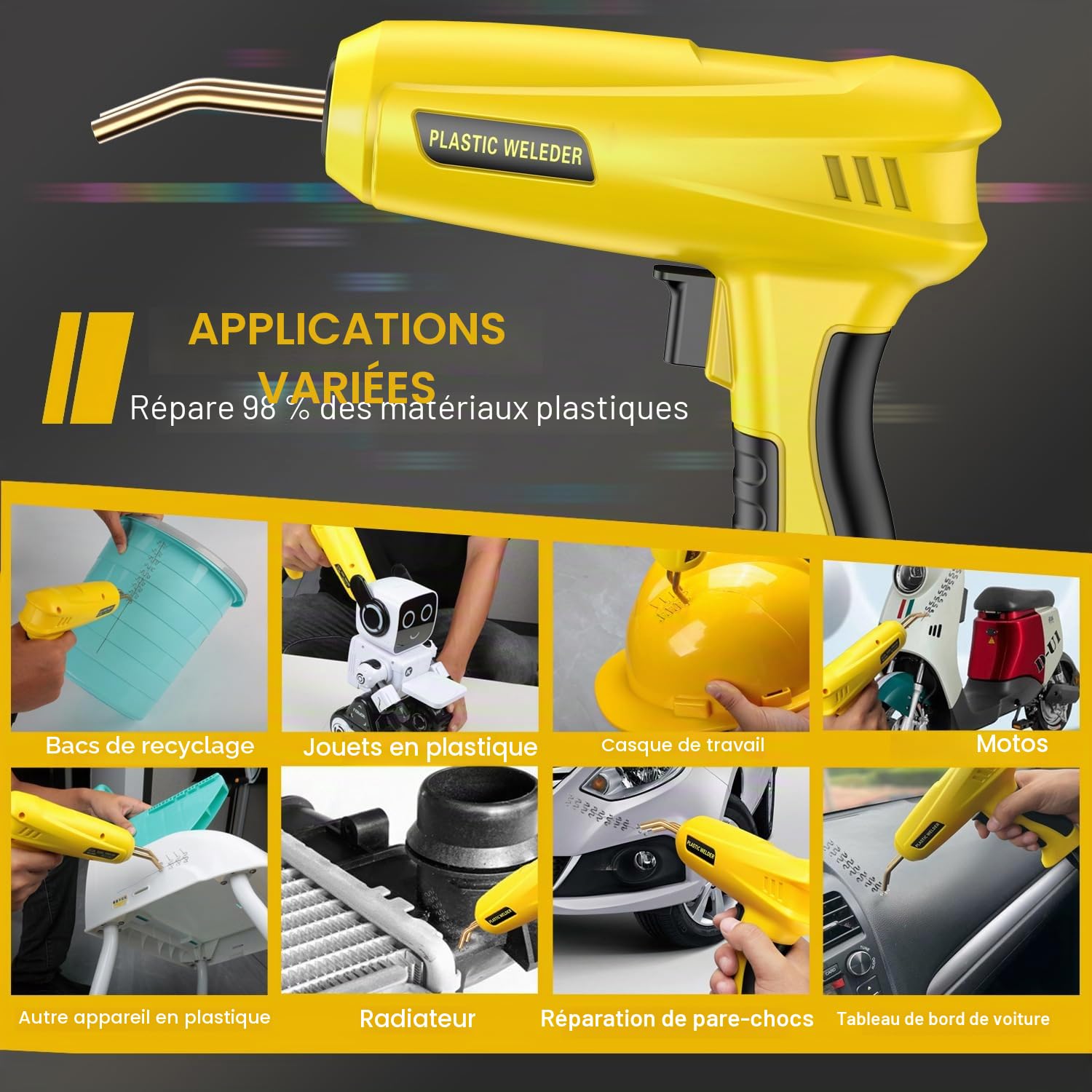 200W Soudage Plastique Machine avec 1000 PCS Agrafes et 56 bâtons de soudage, 2 en 1 Kit de Réparation de Pare-chocs de Voiture,Soudure en plastique pour pare-chocsvoiture/car pièces