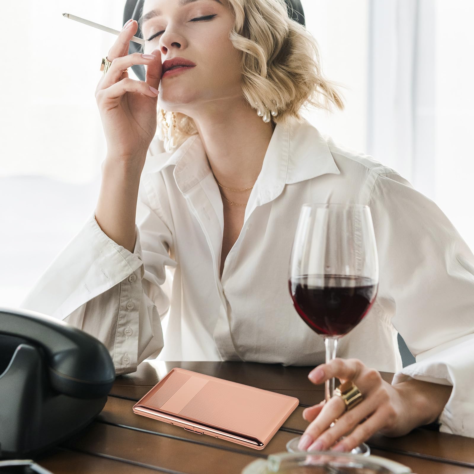 Beautiful Stylish Metal Ladies and Men's Cigarette Case,Holds 20pcs 120's Capri Cigarettes (Patterned Pink, 20pcs 120's): 10pcs 120's Rose