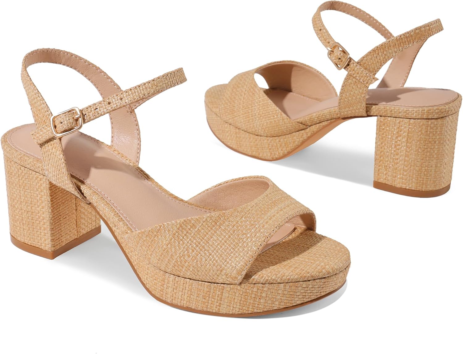 Marc Ford Platform Heels for Women Low Chunky Block Heels with Buckle Ankle Strap Heeled Sandals Open Toe Summer Vacation Essentials Trendy Shoe Resort Wears