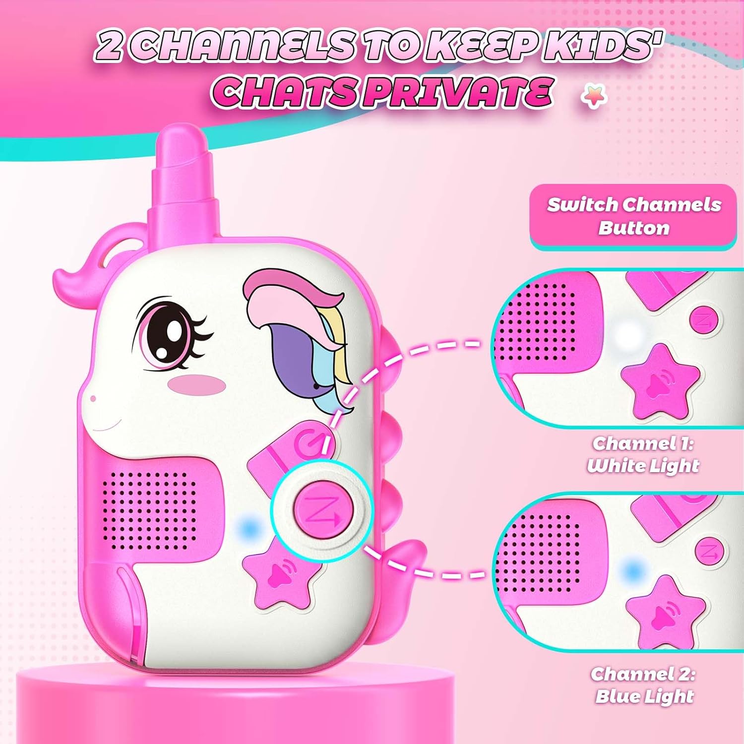 Rechargeable Walkie Talkies Toys for Girls: Unicorn Toys Walkie Talkies for Kids 2 Pack Easter Birthday Gifts for Grandkids 3 4 5-7 Year Old Girls Age 4-5 6-8 Years Old Basket Stuffers - Image 5