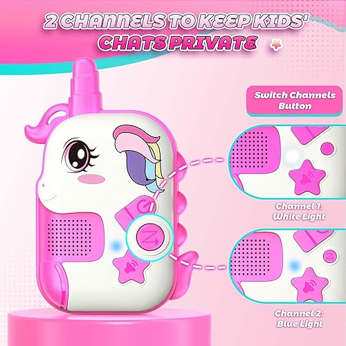 Miniatura 5 de Walkie Talkies recargables de juguetes para niñas juguetes de unicornio, walkie talkies para niños, paquete de 2 regalos de Navidad y cumpleaños
