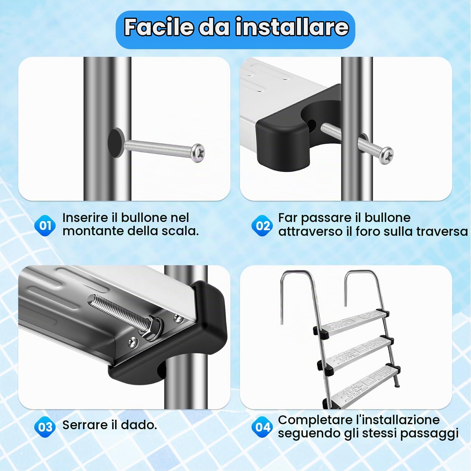 Gradini per Scala Piscina, 3 Pezzi Pedale Antiscivolo in Acciaio Inossidabile Gradino Antiscivolo per Piscina Accessorio Generale Antiscivolo per Scala Piscina Parti Gradini di Scala Piscina