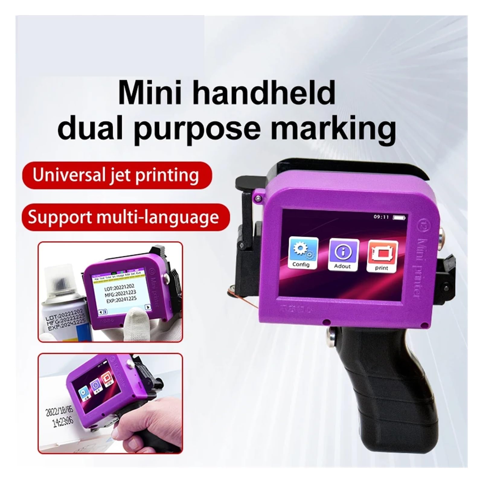 Tragbarer Mini-Tintenstrahldrucker mit Handbedienung, Produktionsdatum, QR-Code-Etiketten-Encoder, 12,7 mm, unterstützt mehrere Sprachsysteme(Printer - 2 Ink)