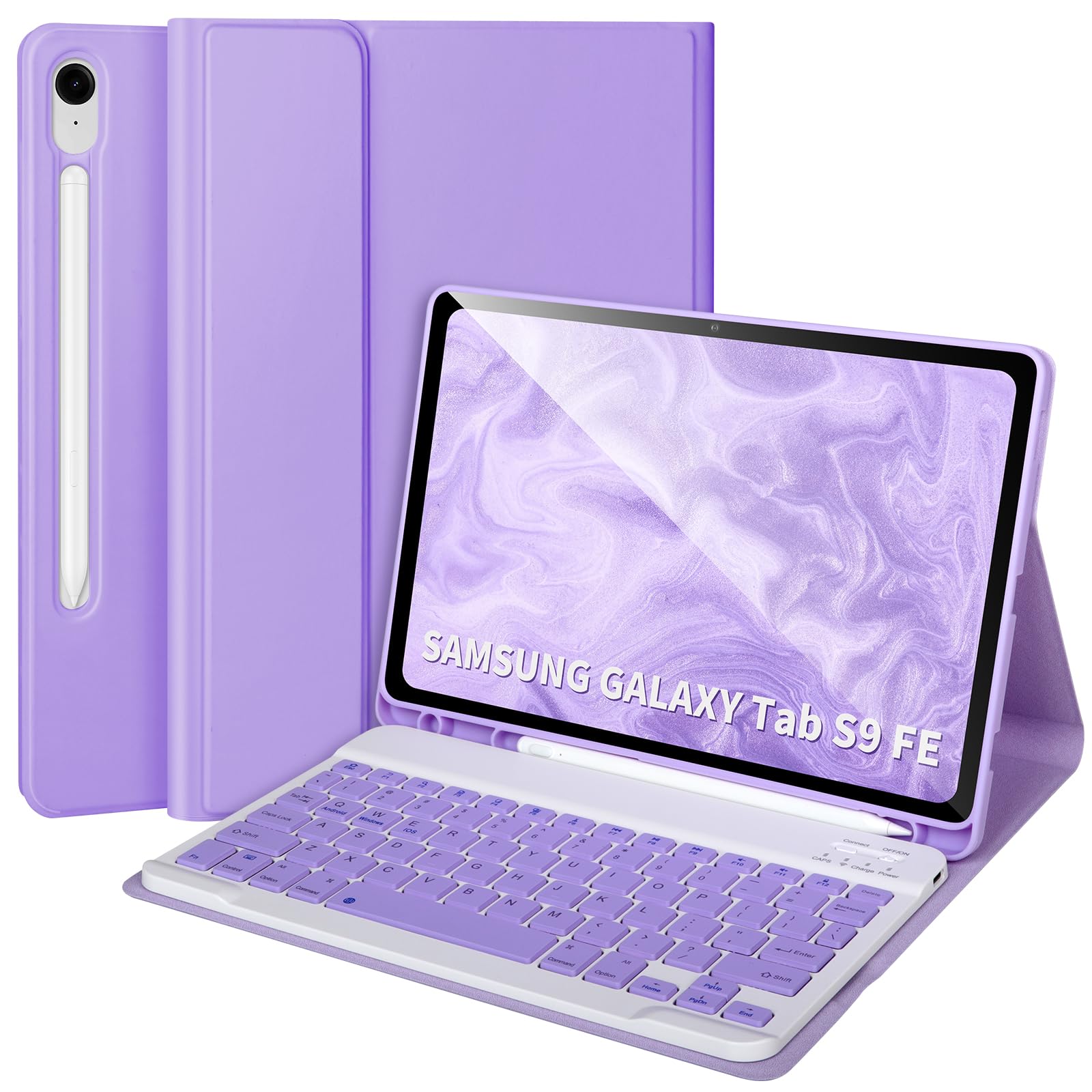 Keyboard Case for Samsung Galaxy Tab S9 FE 10.9"/ S9 11" 2023,Case with Keyboard for Samsung S9 FE with S Pen Holder,Detachable Wireless Bluetooth Keyboard for Galaxy S9 11" Auto Wake/Sleep, Purple