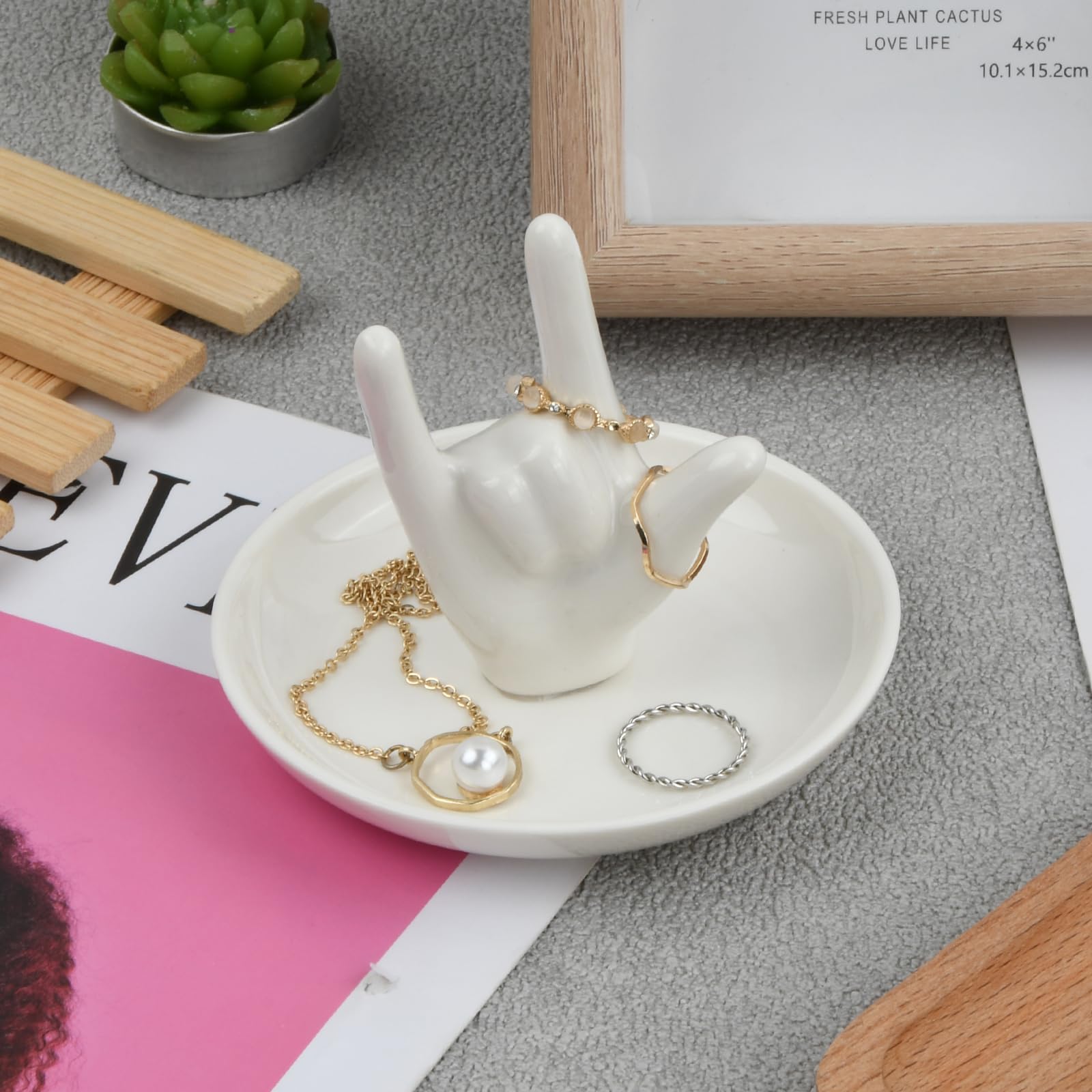Vassoio Portagioie In Ceramica Topthink - Piatto Elegante Per Anelli E Collane, Decorato A Mano, 10,4x10,4 Cm, Con Confezione Regalo, Regalo Per Donna Fidanzamento Matrimonio