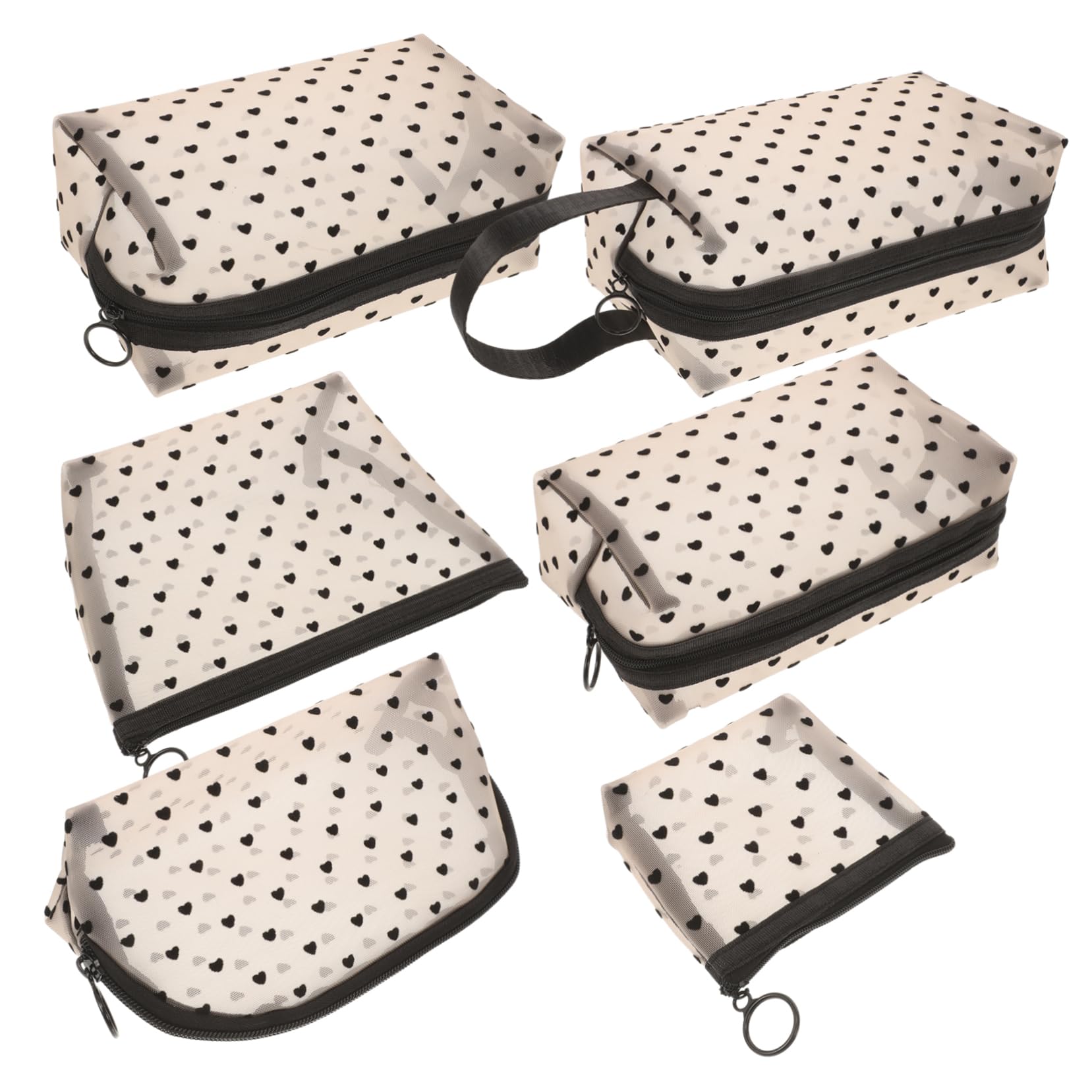 LIFKOME 6 Stck Teiliges Herzförmige Kosmetiktaschen aus Mesh mit Reißverschluss Transparente Leichte Make Up Organizer Taschen für Damen und Mädchen Tragbare Schminktaschen für Reisen