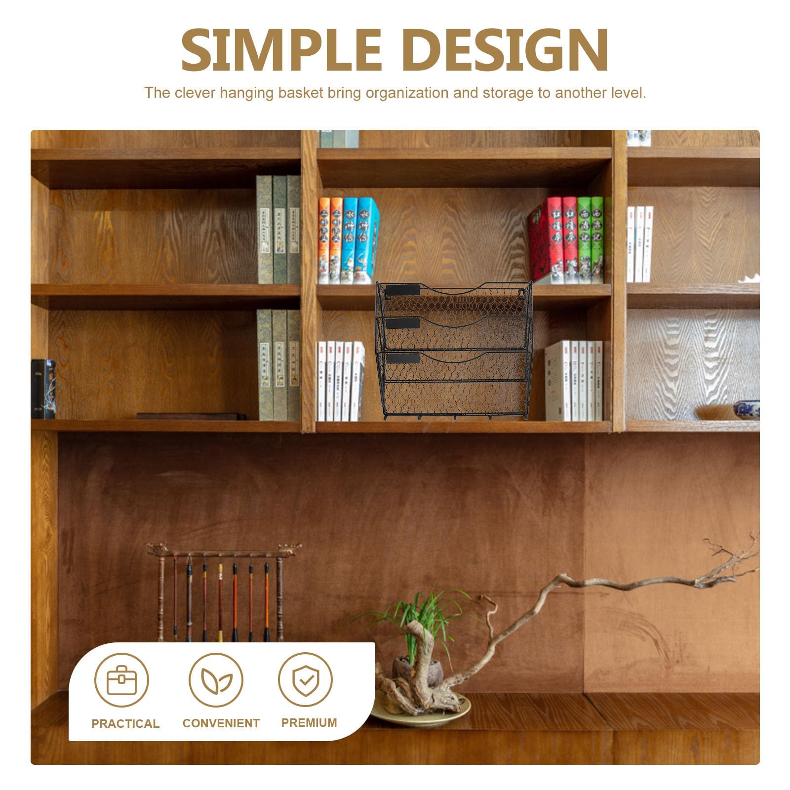 Toyvian Panier Mural Suspendu en Fer Noir Design à Niveaux, Organisateur de Fichiers et Porte-Documents pour Bureau à Domicile et Espace d'accueil