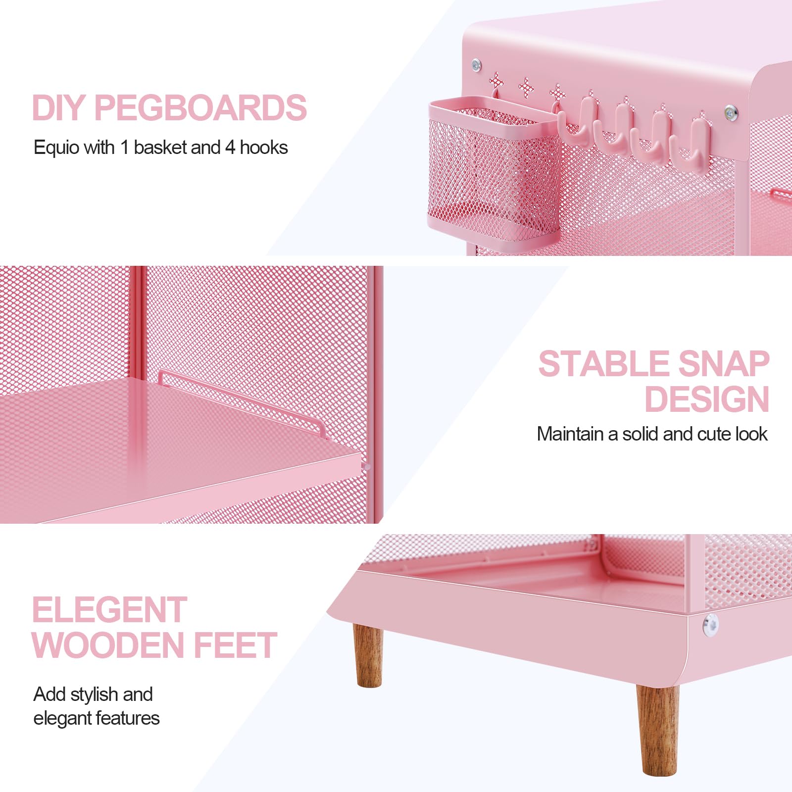 Kleiner-Nachttisch-Beistelltisch mit Ablagefach und Stauraum für Rosa | Sofa-Seite - Kompakt Modernes Design. Vielseitiger Organizer für Haushalt und Büro