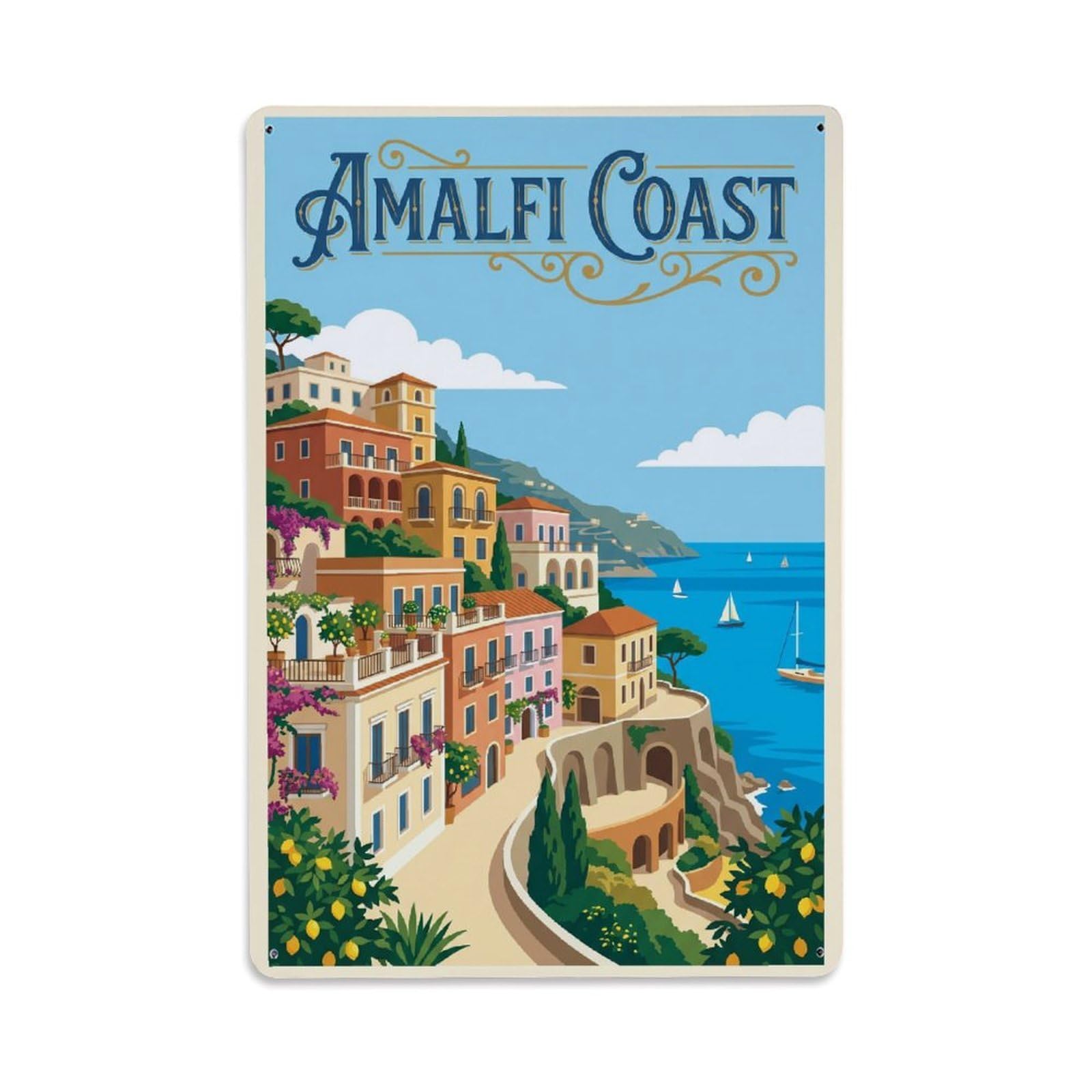 Vintage Travel Residence Italy Hillside Metal Tin Sign
