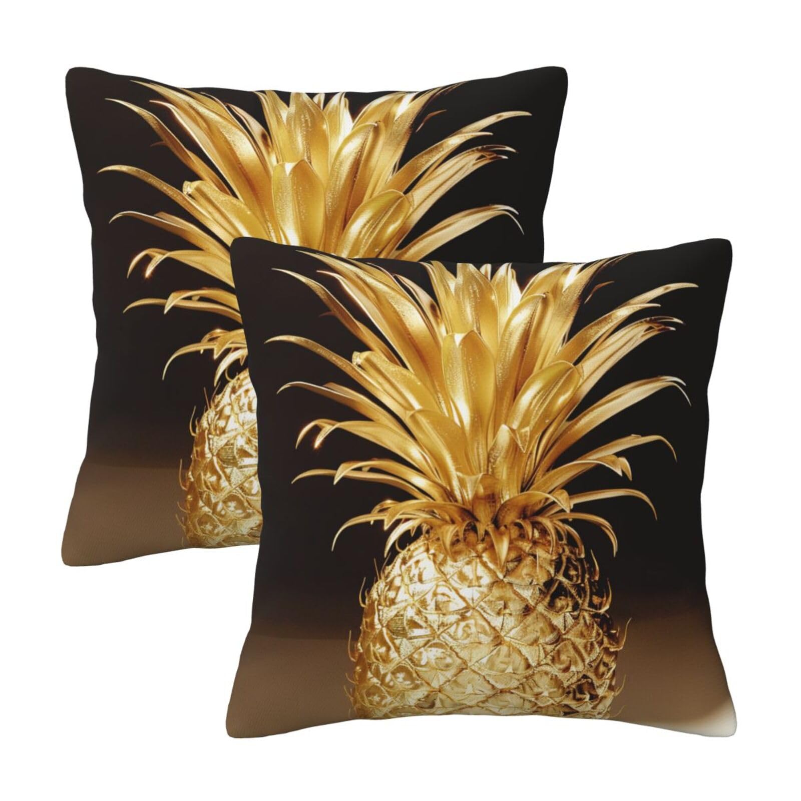 Gold Pineapple Throw Pillow Cases 2 Pack Square Pillowcases Soft Pillow Protectors for Couch Livingroom Sofa Bed Office Car,45x45 CM