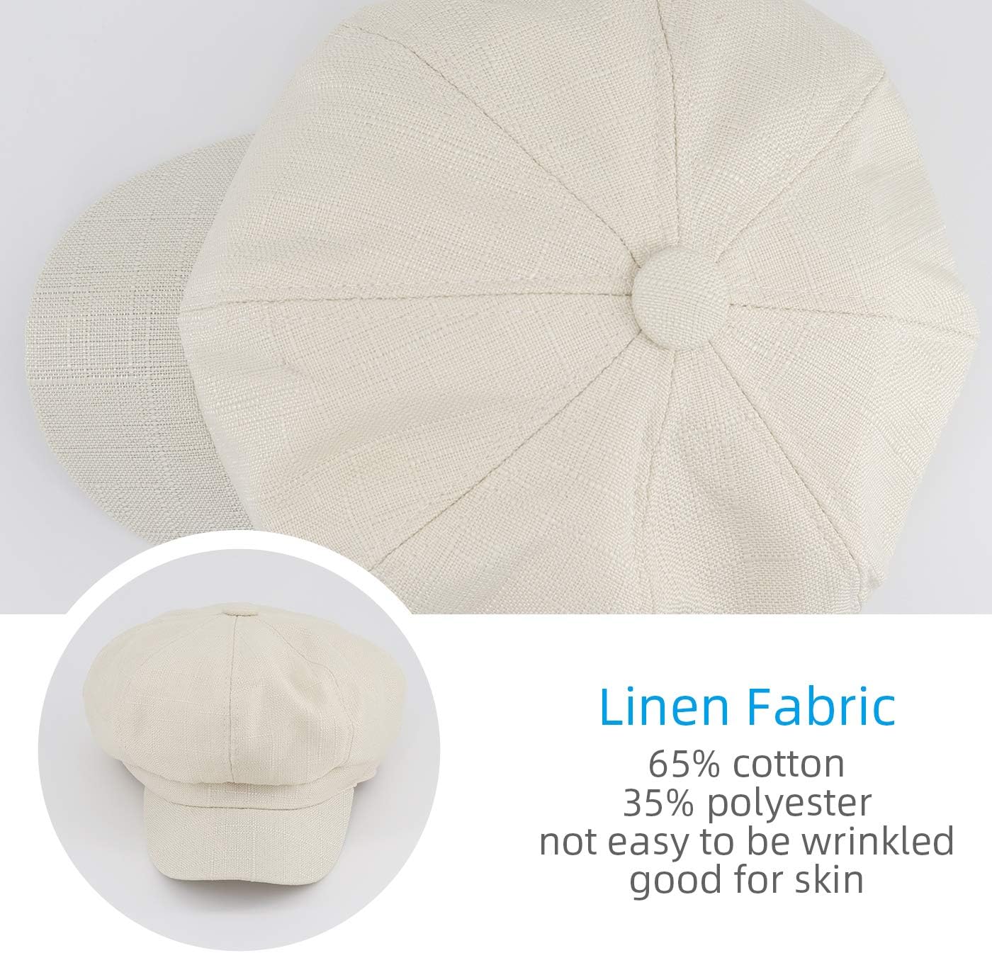 Gisdanchz Women's Faux Linen Newsboy Cap with Drawstring, Lightweight Ventage Casual Baker Boy Hat