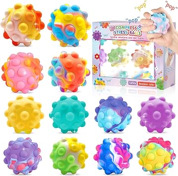 12 Pcs Pop Stress Ball Fidget, 3D Push Bubbles Silicone Bubbles Balls Squeeze Pressure Ball Anti Anxiety Relieve Stress Fit Adults Hand Exercise Random Color