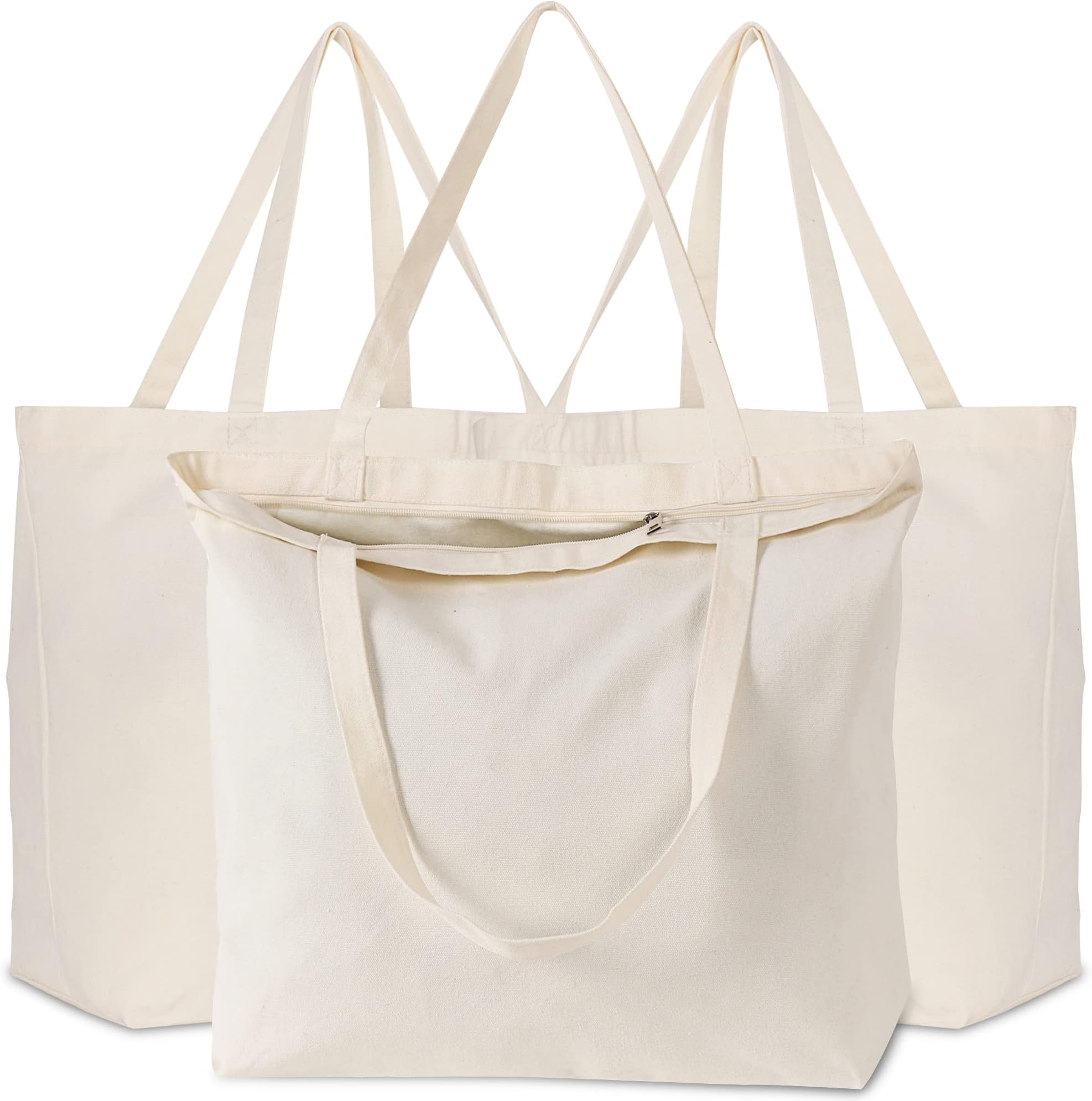 KoolmoxCanvas Tote Bag with Zipper, 22x16x7.8‘’ Plain Tote Bag, 12 Oz Durable Canvas Bag with Wide Bottom and Reinforced Handles, for Teacher Cricut Print, Tie Dye, Paint, Heat Transfer DIY Crafting