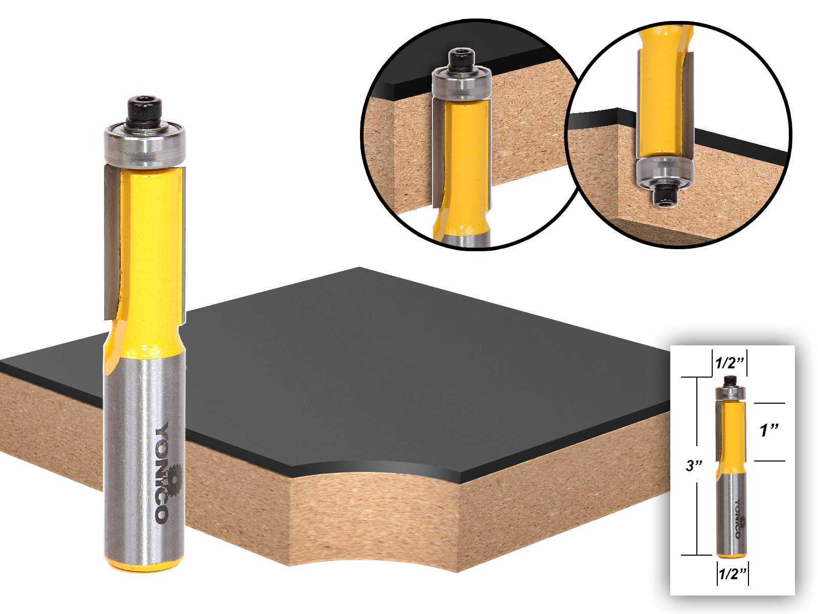 YONICO Router Bits Pattern Bit Flush Trim 1-Inch Height X 1/2-Inch Diameter 1/2-Inch Shank 14147