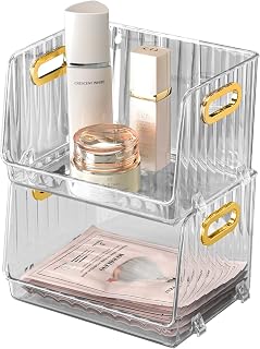 CANITORON Clear Makeup Organizer 2 Pack, Bathroom Vanity Organizer, Skin Care Organizer, Cosmetic Display Case, Makeup Holder Ideal for Bedroom Bathroom Storage Countertop - Small Clear