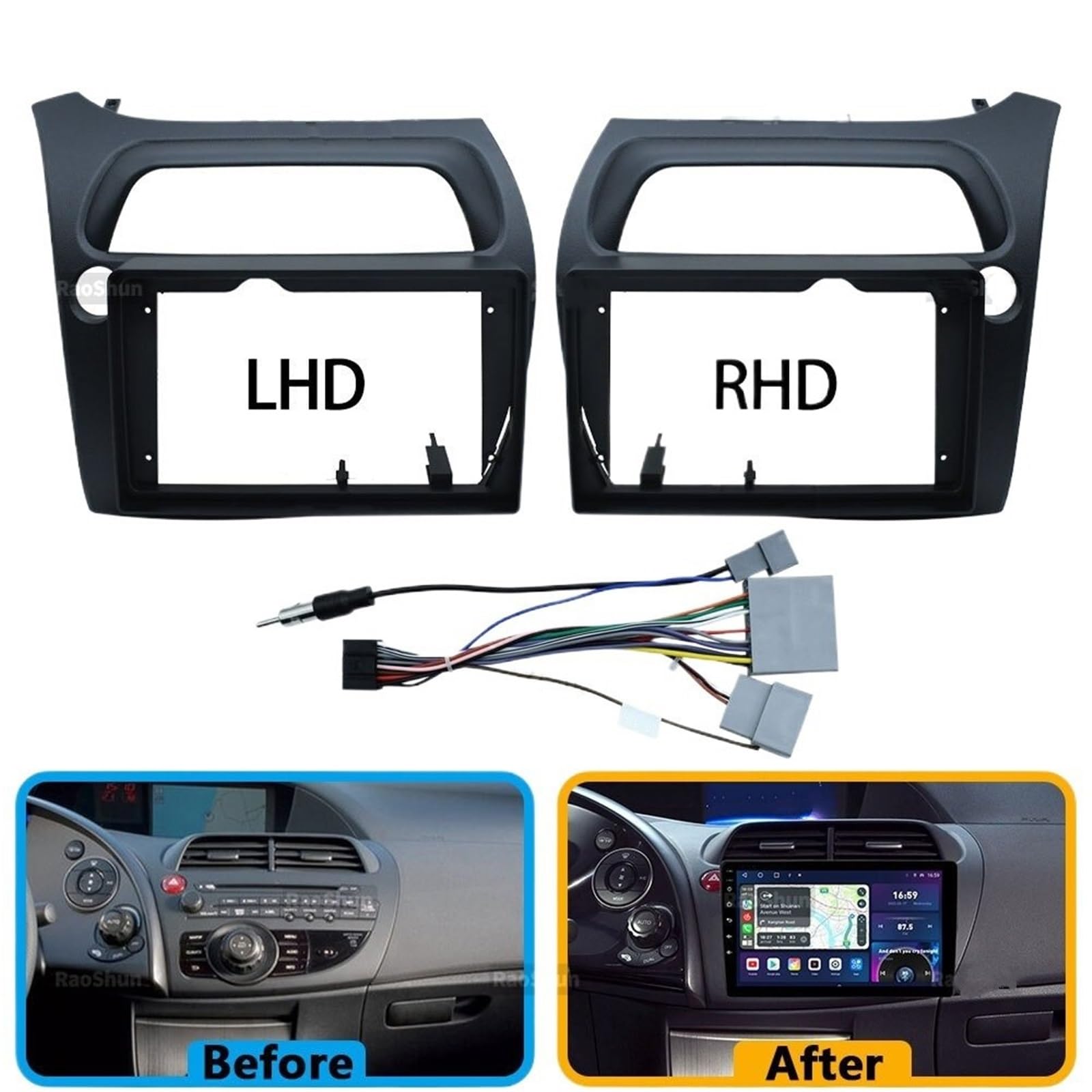 zaślepki radia Pasuje do Honda Civic 8 FK FN 2005-2011 wiązka przewodów dekoder samochodowy Android Radio Stereo ekran nawigacyjny rama konsola(Only Frame-2)