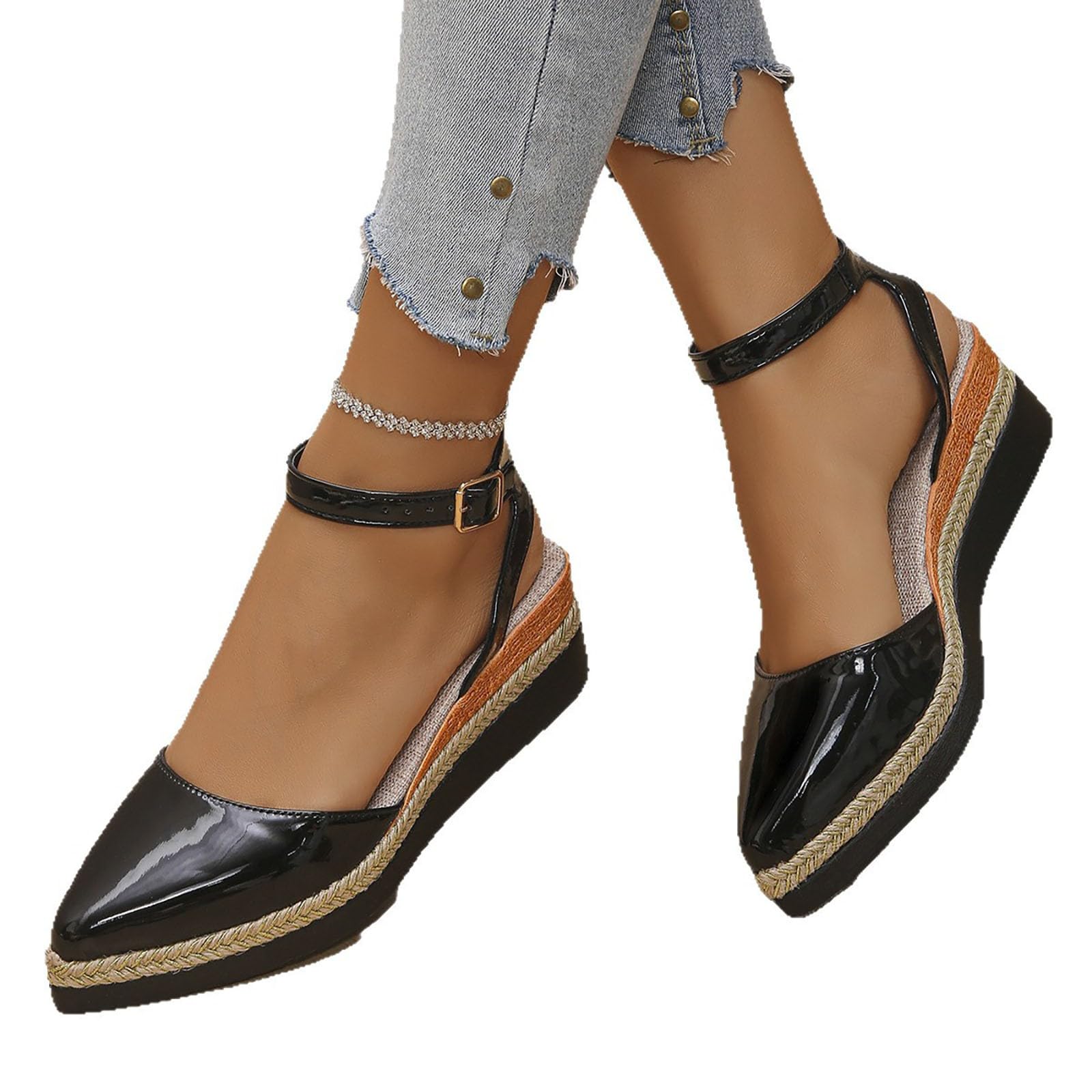 Alpargatas Mujer con Cuña Punta Cerrada Sandalias Cómodas Verano para Playa | Cuñas Esparto Mujer Ligeras Cómodas Zapatos Ortopedicas Antideslizantes Calzado Esparto Plataforma Sapatos para Caminar