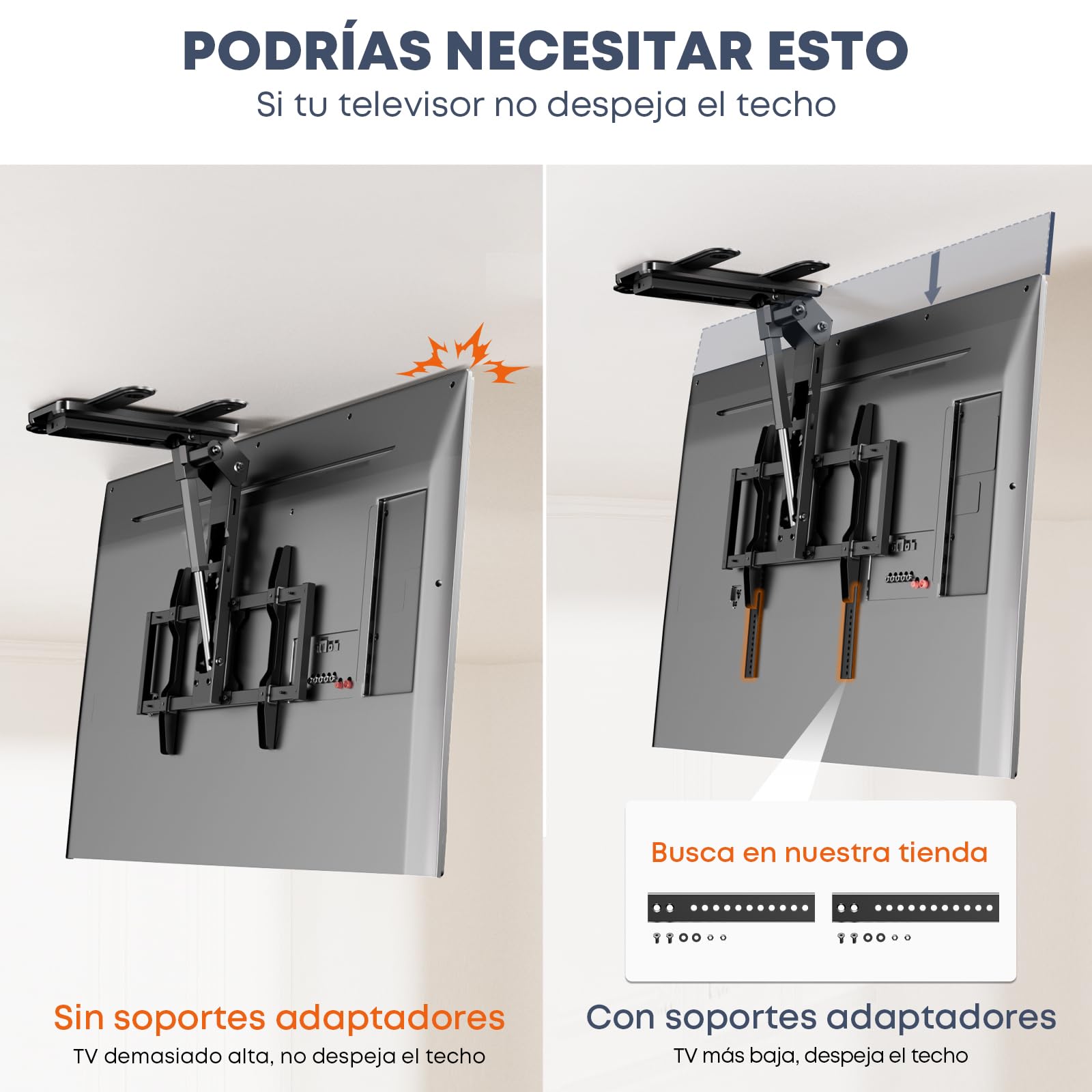 Soporte TV Techo Motorizado 37–75" – Elevador TV Eléctrico Abatible, Mando a Distancia, 45 kg de Carga, VESA 600×400mm, Negro