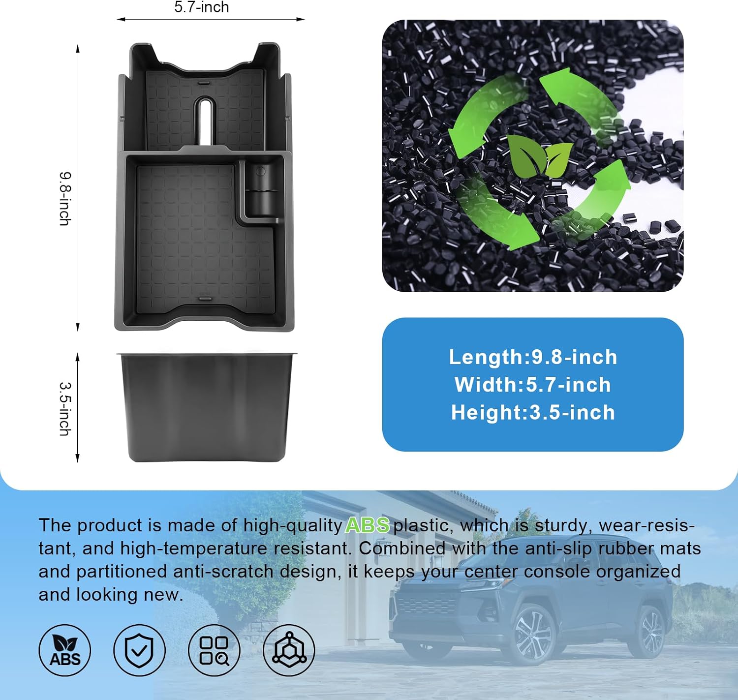 Double Layer, 2026 RAV4 Center Console Organizer for Toyota R AV4 (LE/SE/XLE Premium/Woodland/XSE/Limited/GR Sport), Durable ABS &Anti-Slip Rubber Console Tray Insert 2026 R AV4 Accessories image 4