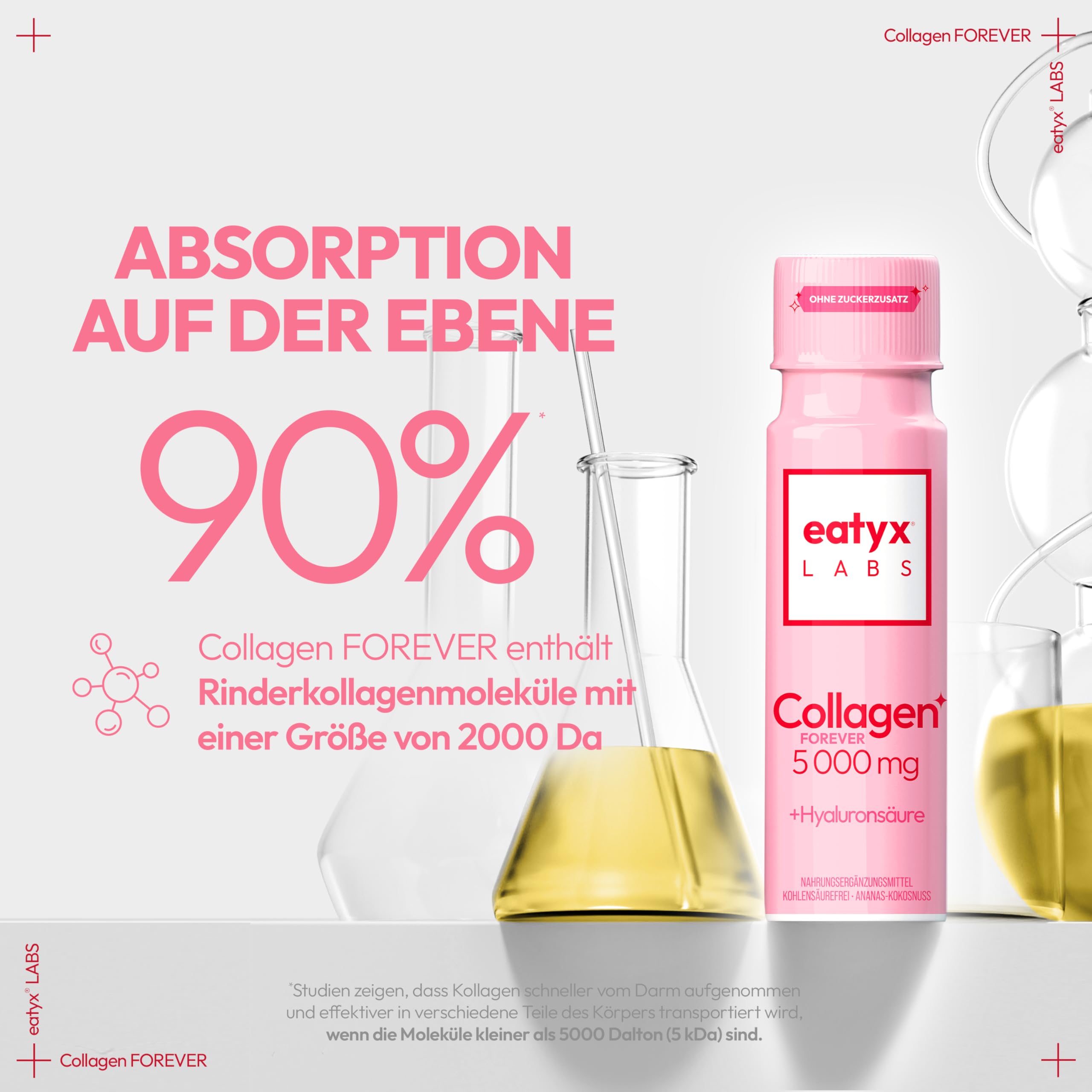EATYX Labs Collagen Forever 30×80 ml – 30-dniowa kuracja kolagenowa 5000 mg, suplement diety na skórę, włosy i paznokcie, witaminy i kwas hialuronowy