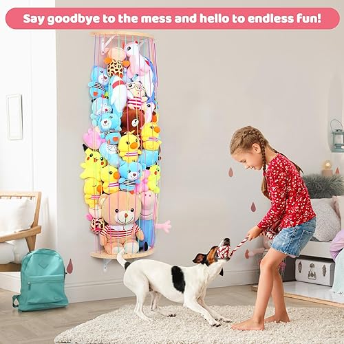 Miniatura 12 de Hamaca de almacenamiento de animales de peluche, soporte de madera para juguetes de peluche, organizador de almacenamiento de juguetes para sala de