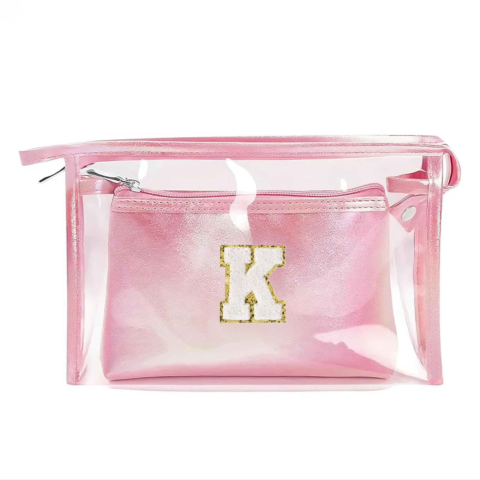 2 Pezzi Beauty Case da Viaggio Trasparente, Trousse Trucchi Donna, Borsa da Toilette in PU-PVC, Borse da Viaggio Impermeabile, Borsa Cosmetici Regalo Compleanno Natale Ideale per Donne Ragazze Rosa K