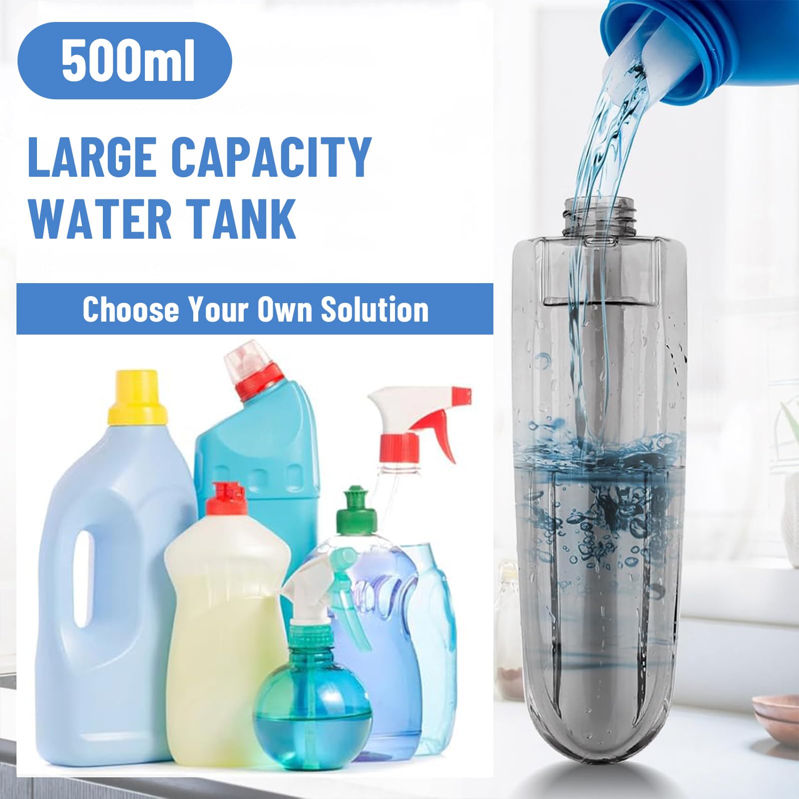 Mop z rozpylaczem, Mikrofibrowy mop z rozpylaczem z pojemnikiem do domu, kuchni, podłóg drewnianych, laminowanych, ceramicznych (Niebieski - 500 ML - 3 Podkładki)