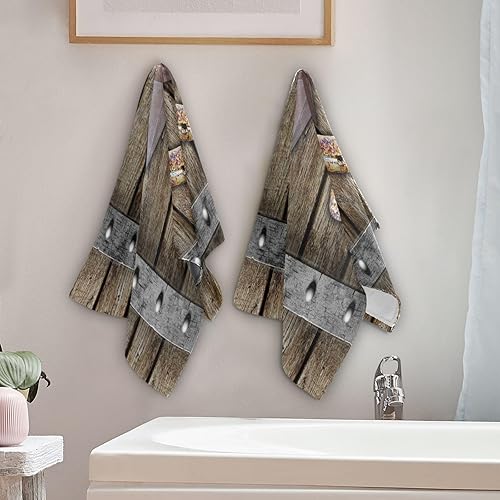 Miniatura 3 de Juego de 2 toallas de mano rústicas de Texas Star, de herradura oxidada, color marrón occidental, toallas de mano decorativas de granja para baño,