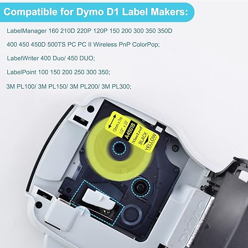 Miniatura 5 de NineLeaf Paquete de 3 cintas de etiquetas compatibles con Dymo D1 45018 S0720580 de 0.472 in, 12 pulgada, negro sobre amarillo, para LabelManager