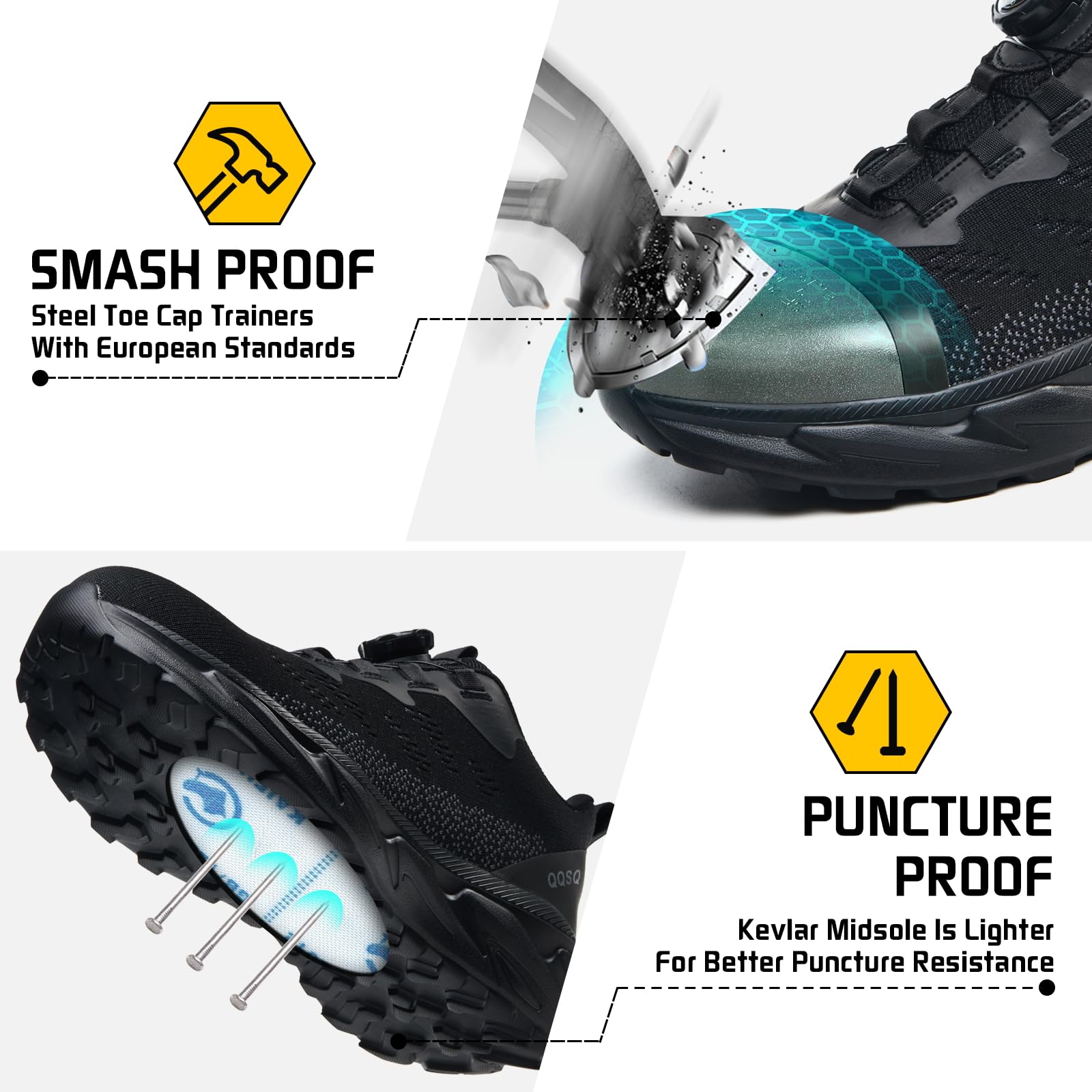Scarpe Antinfortunistiche Uomo Scarpe da Lavoro Donna Leggere Traspiranti Comode Sneakers Antiscivolo Scarpe Sicurezza con Punta in Acciaio Regolazione Rapida dei Lacc