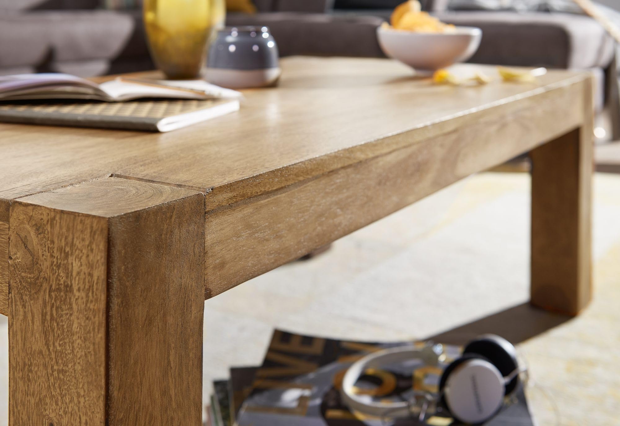 FineBuy Tavolino 110x60x40 cm Acacia Massello Rettangolare, Country