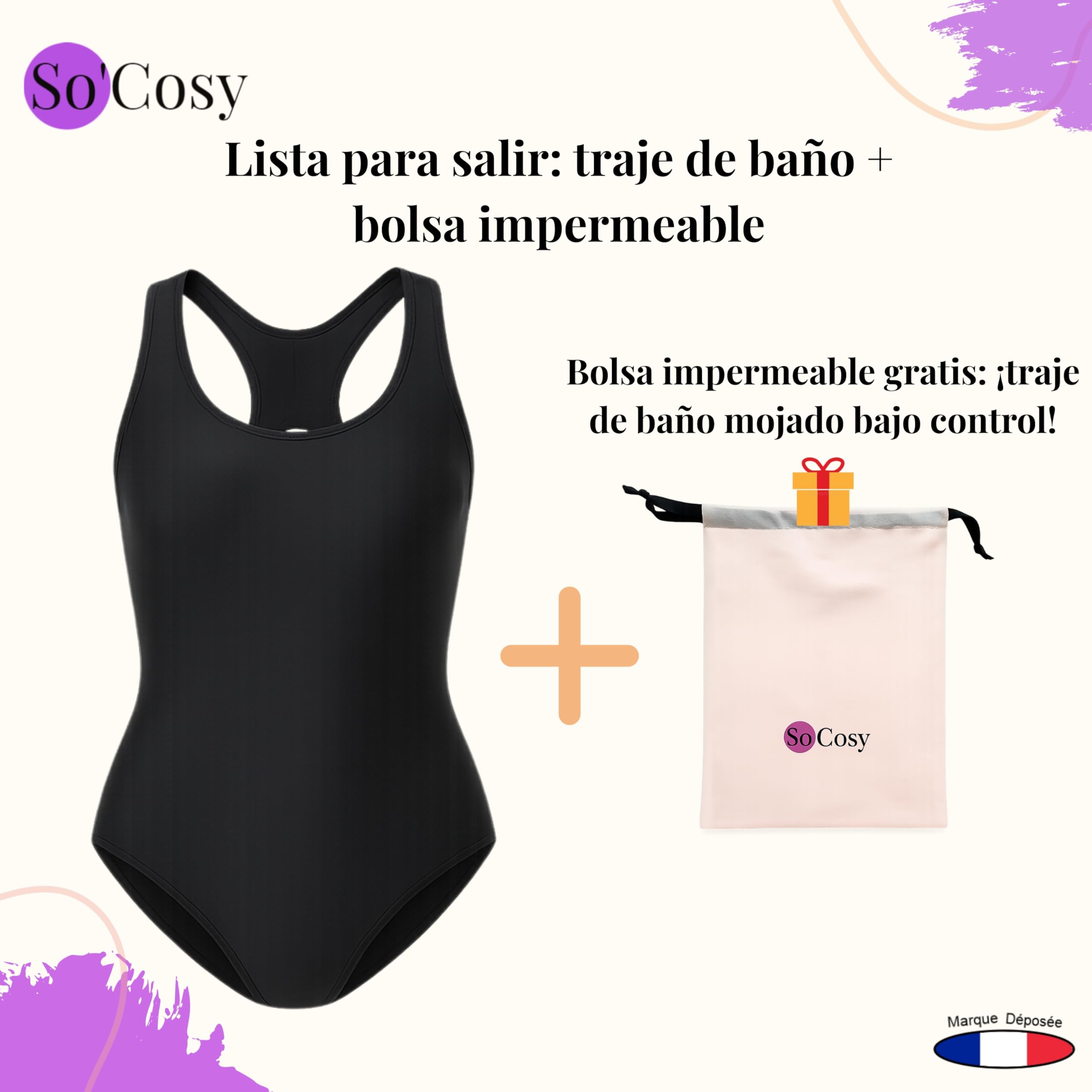 Socoso Traje de baño Menstrual Mujer | Bragas Absorbentes | Flujo Ligero a Moderado | Impermeable, Cómodo y Discreto