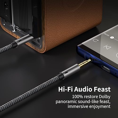 Miniatura 3 de Cable auxiliar para coche de 6 pies, cable de audio de 3,5 mm de macho a macho, sonido estéreo de alta fidelidad, cable trenzado de nylon aux a aux