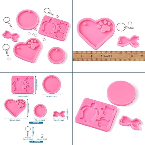 Miniatura 5 de 5 moldes de silicona de cola de pez de tortuga marina, moldes de resina redonda plana con corazón con huellas de perro, molde de fundición con