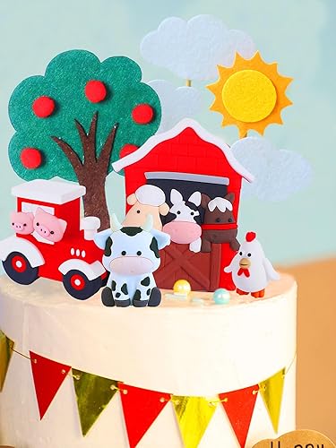 Miniatura 7 de JeVenis Decoración de pastel de animales de granja roja, decoración de pastel de oveja, decoración de cumpleaños de animales de granja, decoración