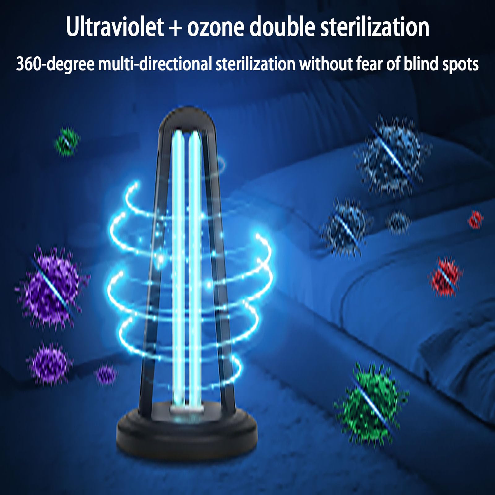 JSDMBD Lampada Disinfettante Uvc Lampada UV Ozono 15/30/60 Minuti, Area di Disinfezione Fino A 60 mq, Tasso di Disinfezione 99,9%, 38w/55w 55W Black