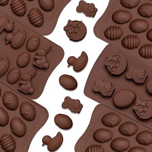 Miniatura 6 de Whaline 4 moldes de silicona para huevos de Pascua, formas mixtas de conejo, conejo, pato, molde de gelatina, para pastel de chocolate, muffins,