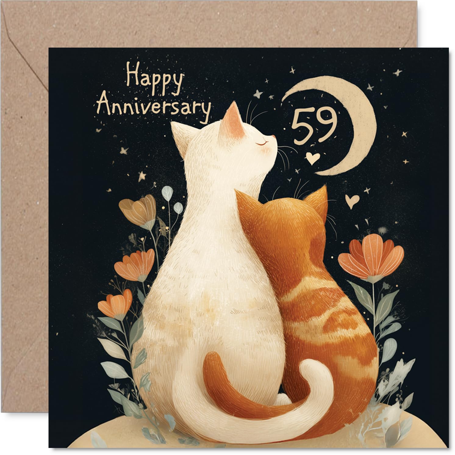 59th Anniversary Card for Women Men - Cats in Love - Happy 59 Year Anniversary Card for Husband Companion Wife Partner, 145mm Wedding Anniversaries Greeting Cards