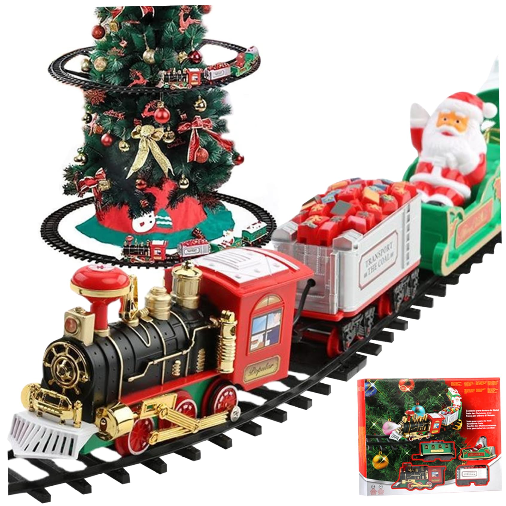Set di Treni di Natale, Set di binari del Treno Elettrico con luci Suoni Giocattolo interattivo per Le Vacanze per Bambini Natale Capodanno