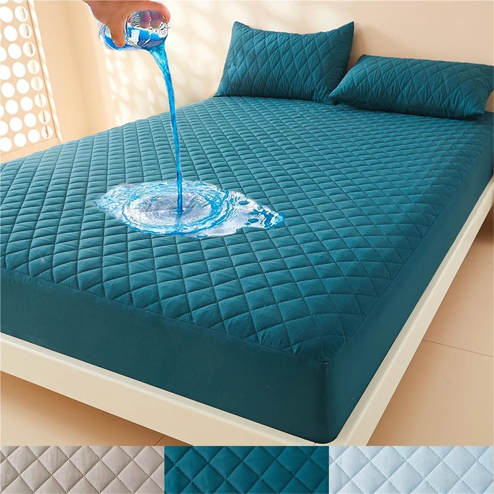 1 Funda de colchón Gruesa, Protector Impermeable, sábana Ajustable Suave y Transpirable (sin Almohada) para ColchóN(Dark Green,200x220x30cm)