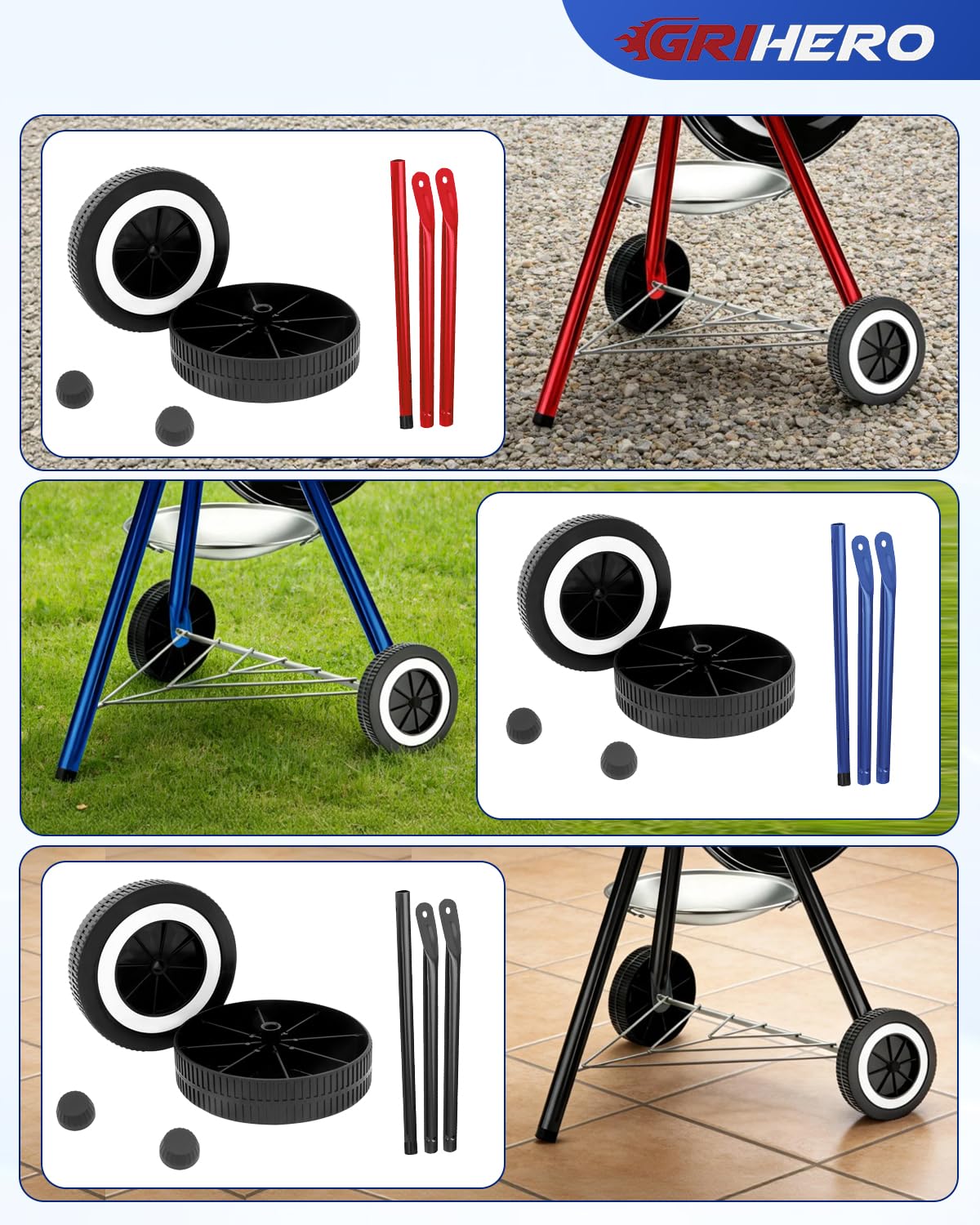 Gambe anteriori e ruote per barbecue Weber Kettle, gambe anteriori rosse