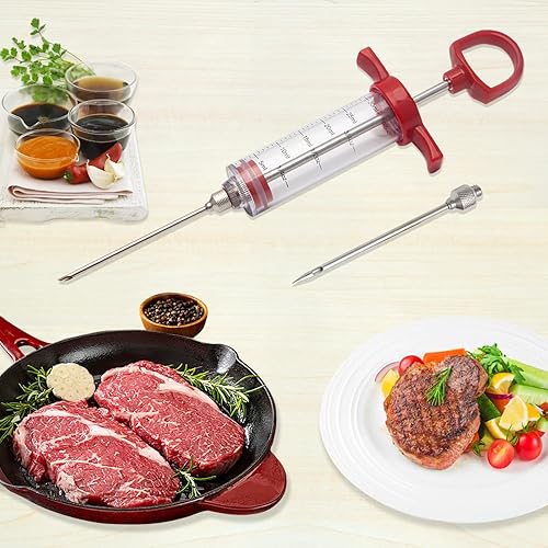 Miniatura 6 de Ofargo Jeringa inyectora de carne, inyectores de carne para ahumar y barbacoa con 2 agujas inyectoras de adobo adobos inyectores para carnes, pavo,