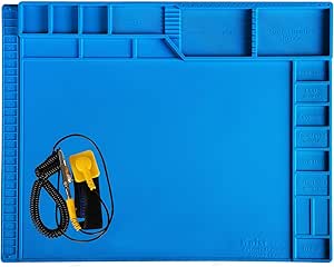 Kaisi Alfombrilla de reparación de electrónica grande de 21.6 x 16.9 pulgadas, almohadilla de reparación magnética de silicona con correa de muñeca antiestática para computadora, laptop, MacBook,