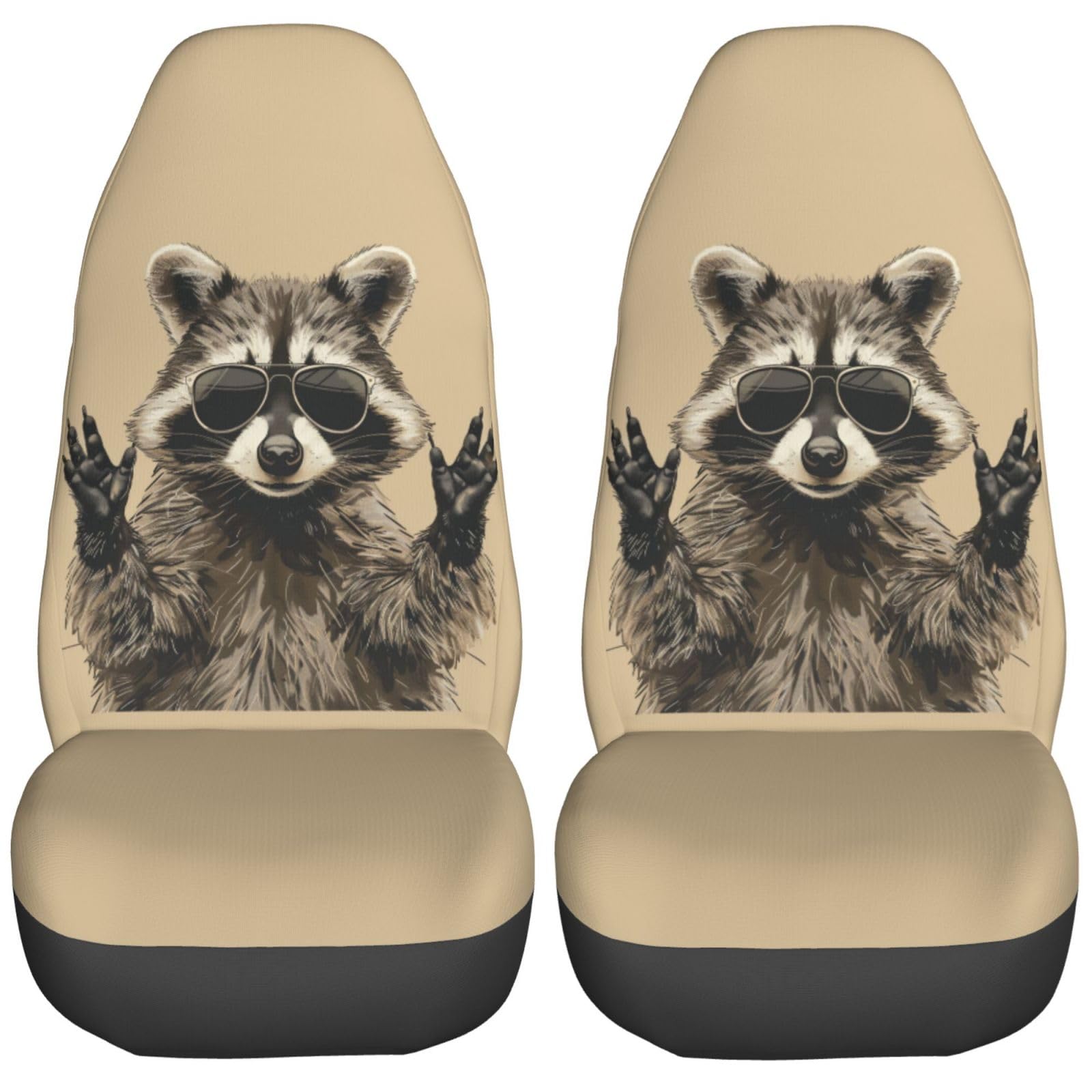 Foruidea Raccoon Rock Car Seat Covers Universal 2 Pcs Auto Front Seat Cover Fit Most Cars,SUV,Sedan,Trucks