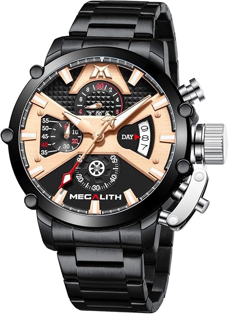 MEGALITH Mens Watches Stainless Steel Chronograph Watches for Men Waterproof Large Face Wrist Watch Designer Analogue Quartz Date Luminous