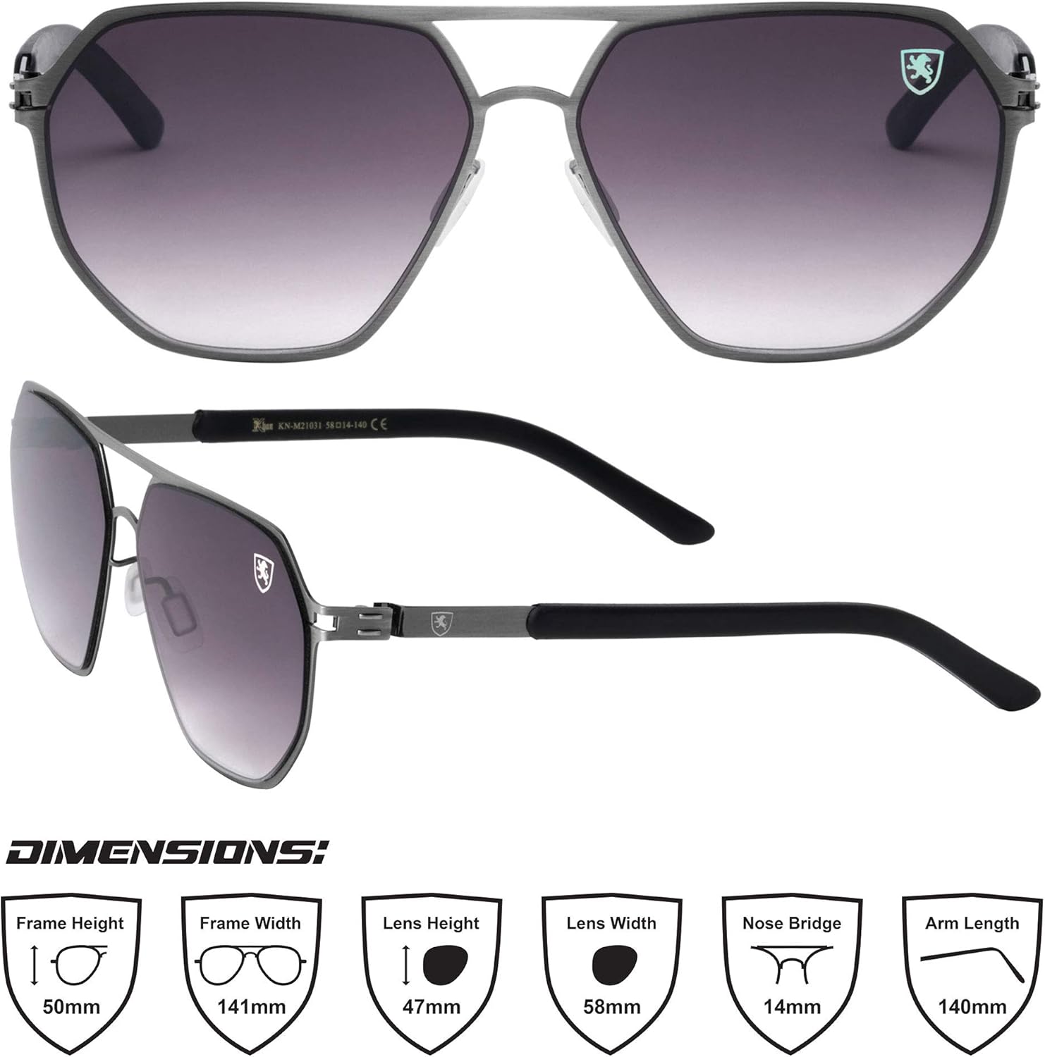 Khan Aero Push - Premium Designer Men Women Flat Lens Thin Metal Aviator Sunglasses